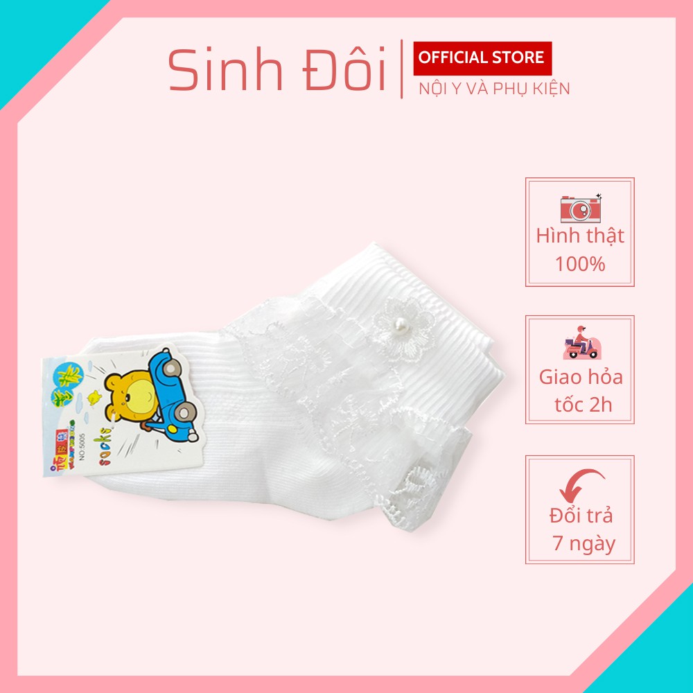 Vớ/ Tất cho bé gái màu trắng phối ren 5005 nhiều size từ 2 tuổi đến 10 tuổi mềm mịn thoáng mát thấm hút mồ hôi