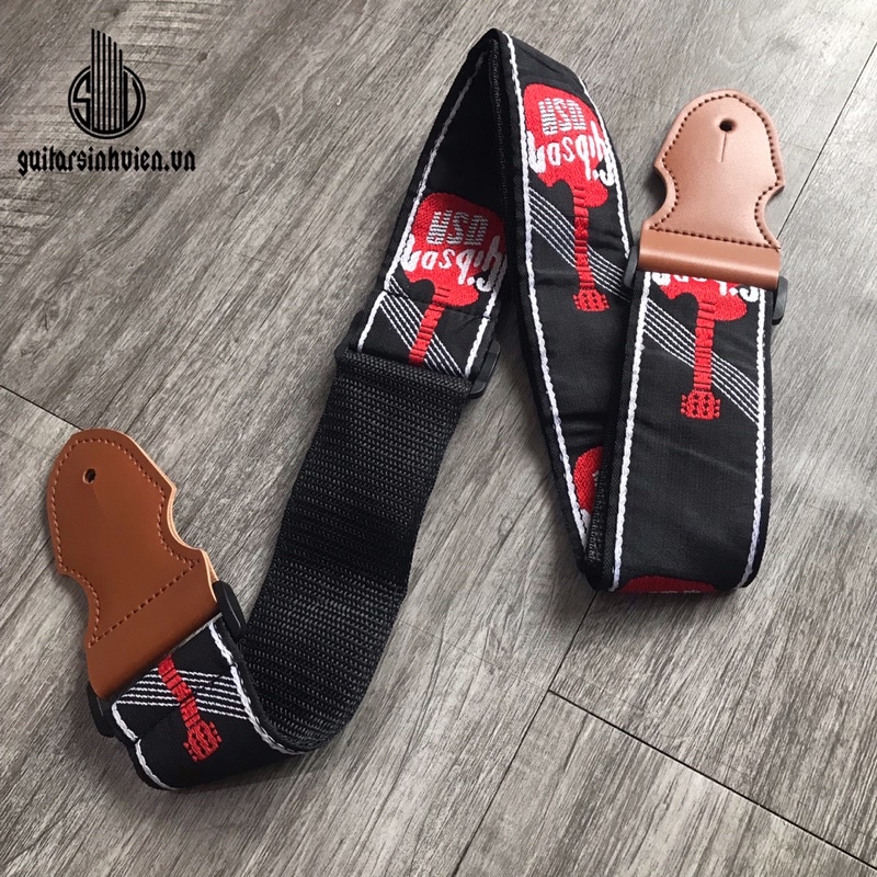 Dây đeo đàn guitar, ukulele bằng dù - Hình cây đàn - Đầu bằng da chắc chắn