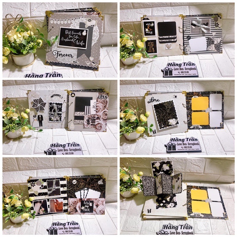 Album ảnh handmade - Scrapbook dán 50 ảnh (dáng đóng khoen 5 bìa 10 trang). Đặt nguyên liệu có video hướng dẫn