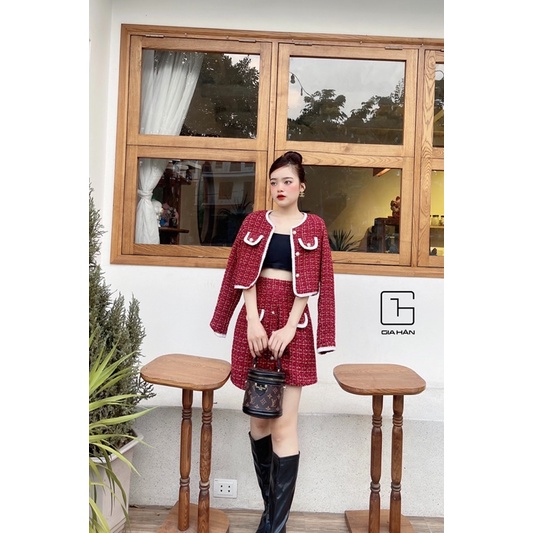 Sét Áo Dạ Tweed Viền Bèo Siêu sanh chanh . Hàng 2 lớp dày dặn chuẩn form.