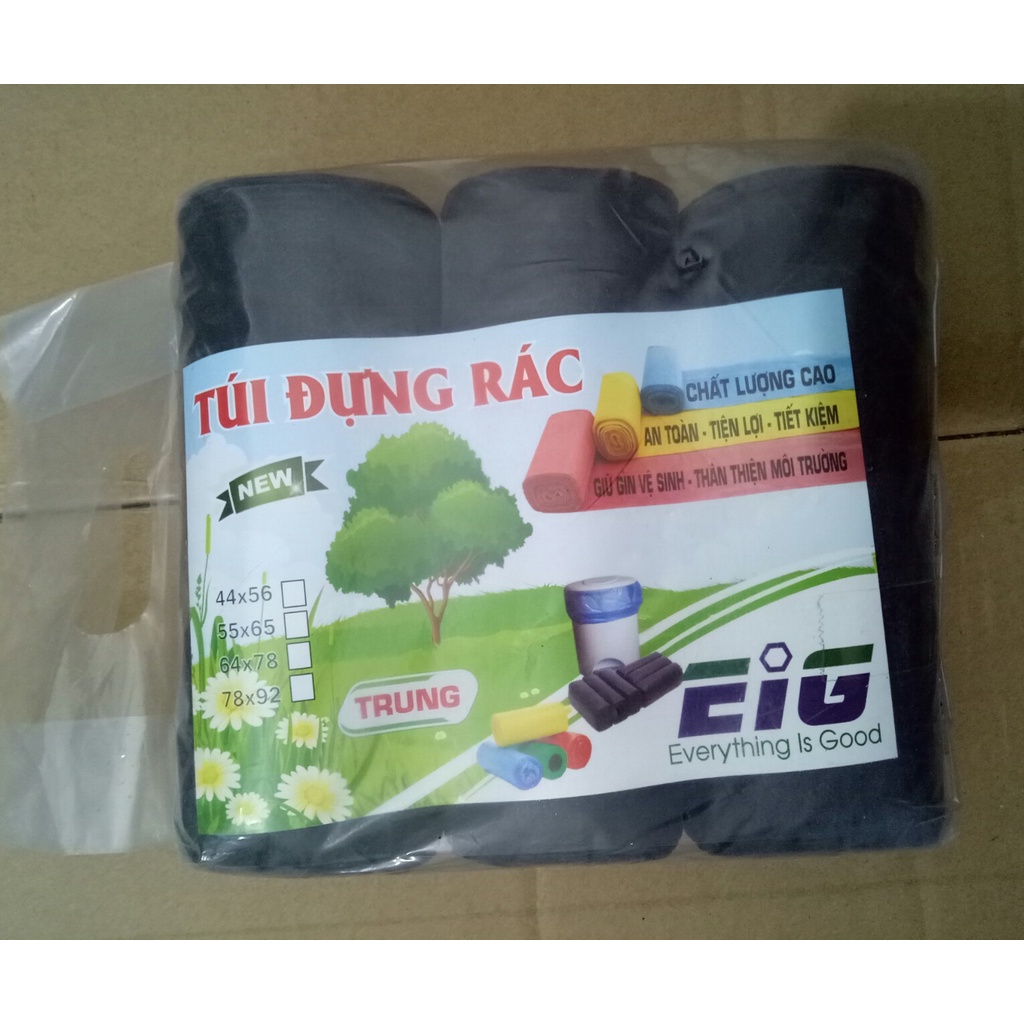 3 cuộn (1kg) túi đựng rác 3 màu / đen