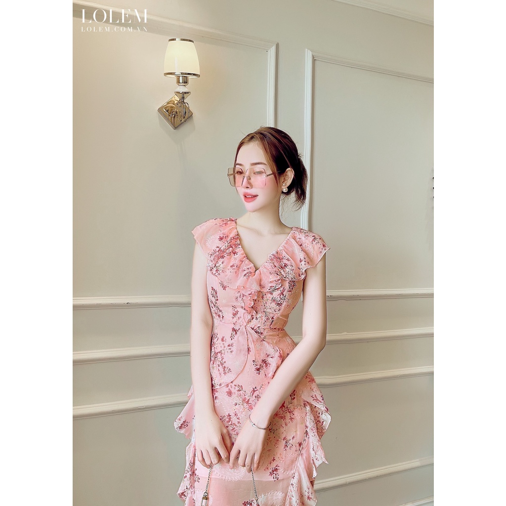 Đầm xòe voan ép bèo dọc thân cổ V LOLEM CLOTHING- DX295