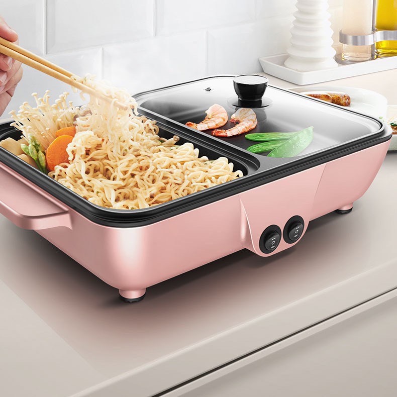 Nồi Lẩu Kiêm Nướng 🥘 2in1 Mini Hàn Quốc🥘 Bếp Lẩu Nướng Đa Năng Cao Cấp Bảo Hành 12 Tháng