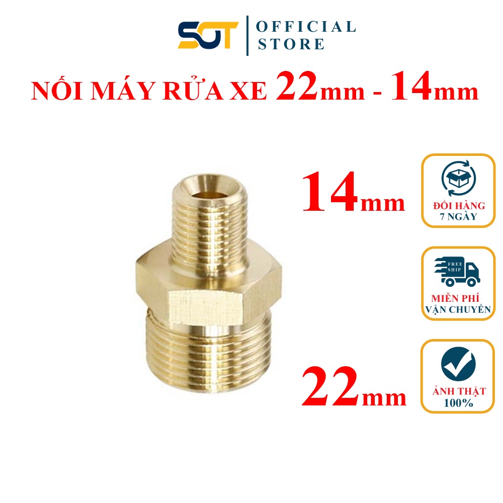 Đầu nối ren 22 14 nối máy rửa xe tăng áp đồng thau