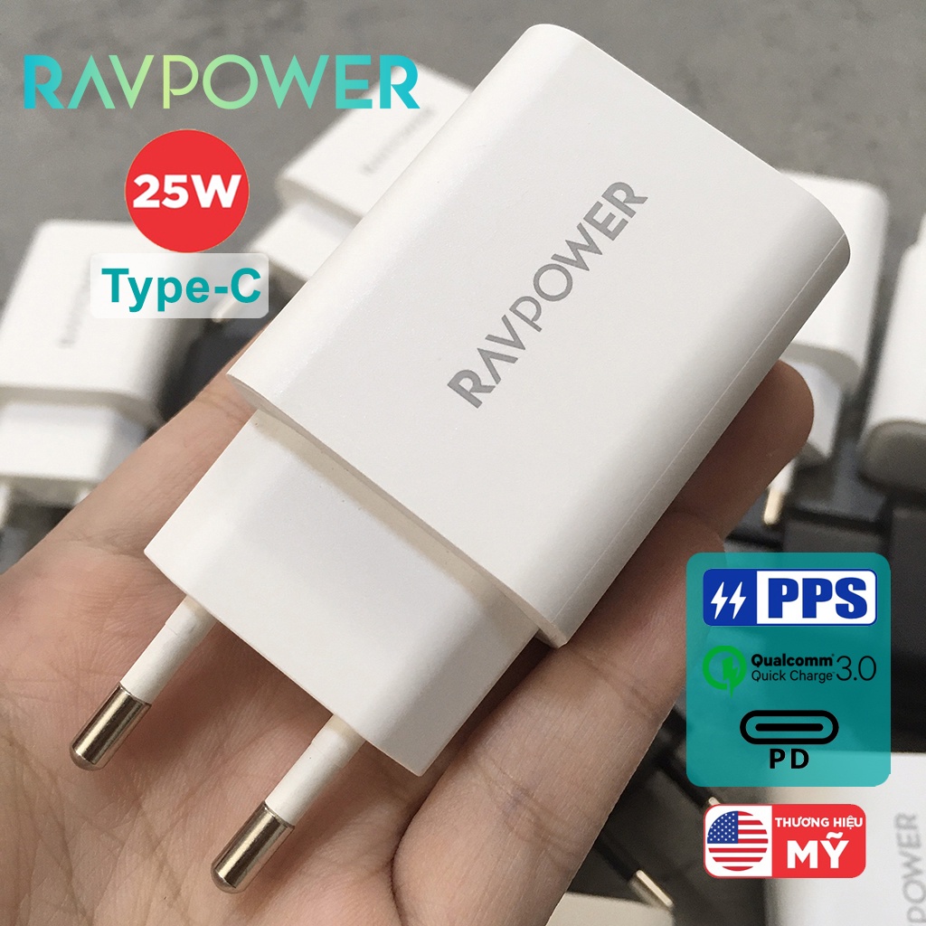 Củ Sạc Nhanh RAVPower TypeC 25W RP-PC156 Hỗ Trợ PD3.0, QC3.0, PPS