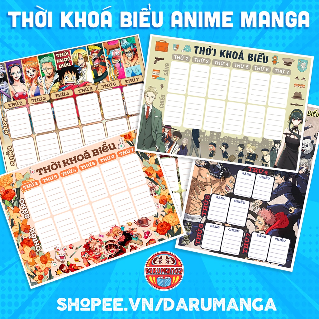 THỜI KHOÁ BIỂU HỌC SINH IN HÌNH ANIME MANGA