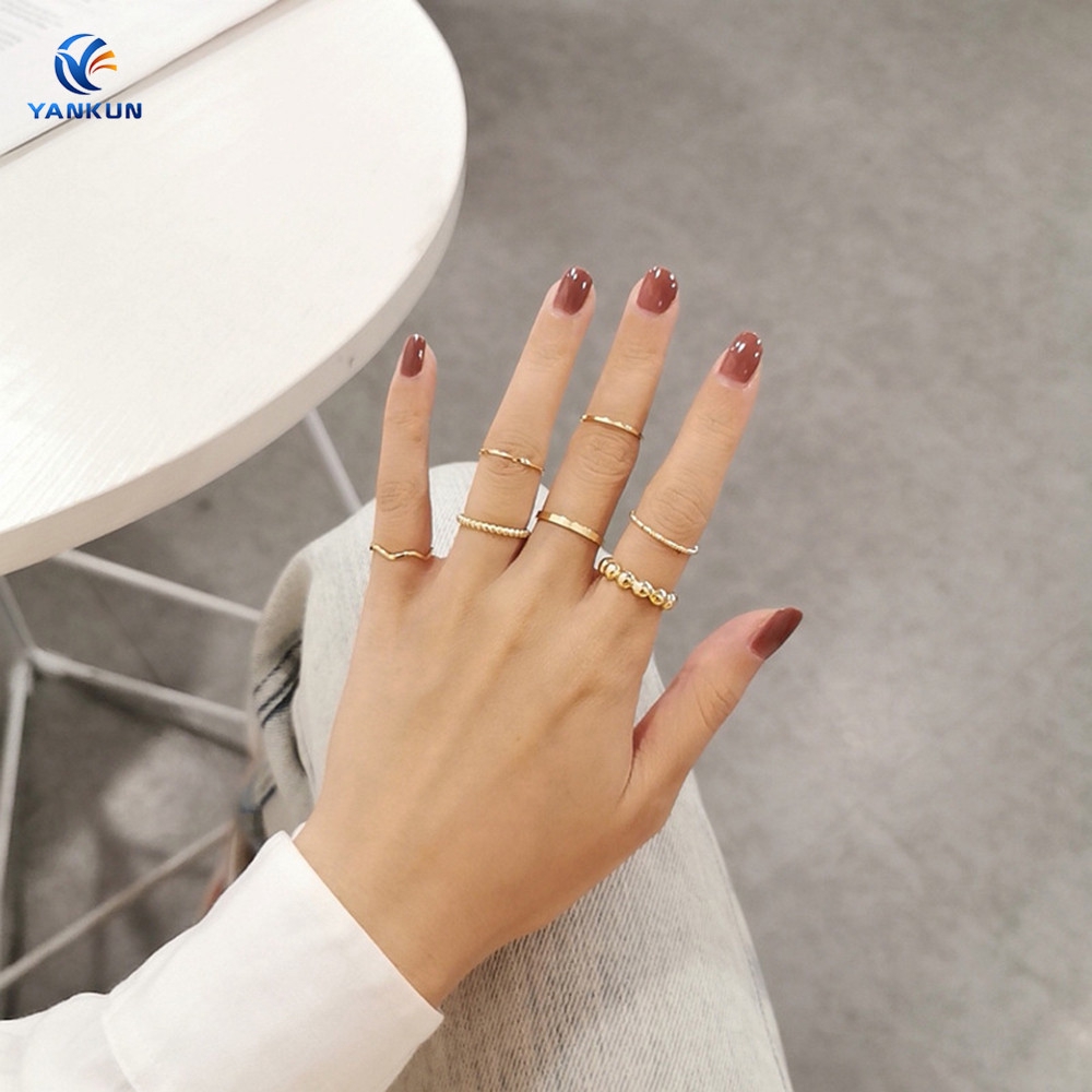 Set 7 Nhẫn Đeo Tay Kim Loại Đơn Giản Thời Trang Cho Nữ