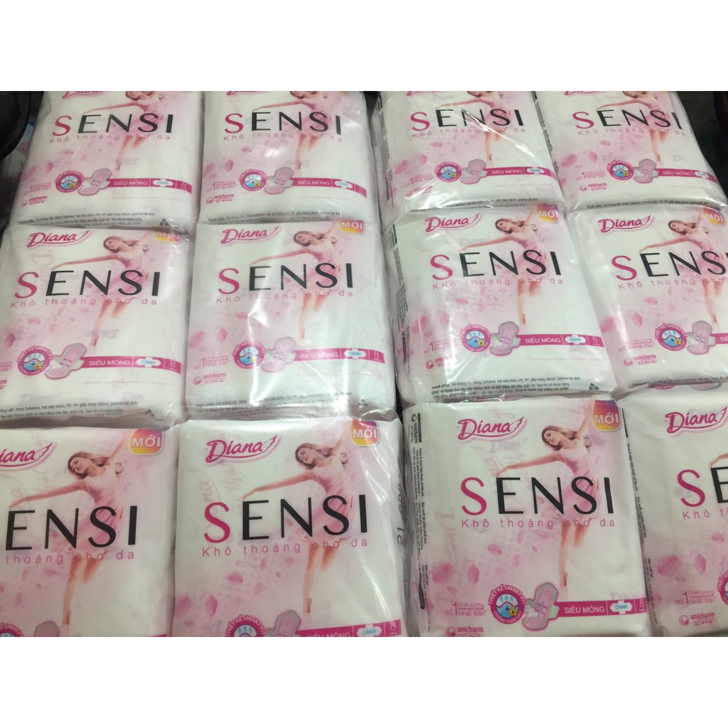 Băng vệ sinh Diana Sensi khô thoáng cho da siêu mỏng cánh 8 miếng MÀU TRẮNG