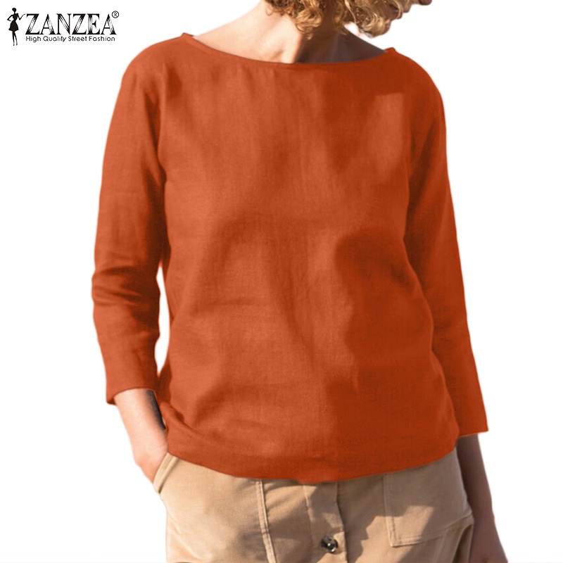 Zanzea Áo Nữ Tay Dài Cổ Tròn Màu Trơn Phong Cách Châu Âu