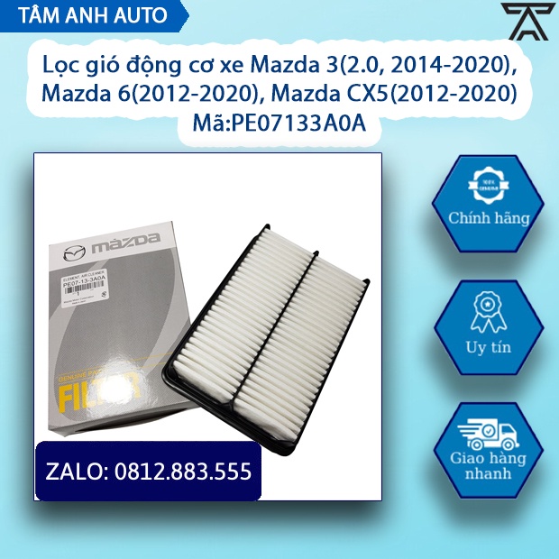 Lọc gió động cơ xe Mazda 3(2.0, 2014-2020), Mazda 6(2012-2020), Mazda CX5(2012-2020) (Mã:PE07133A0A)