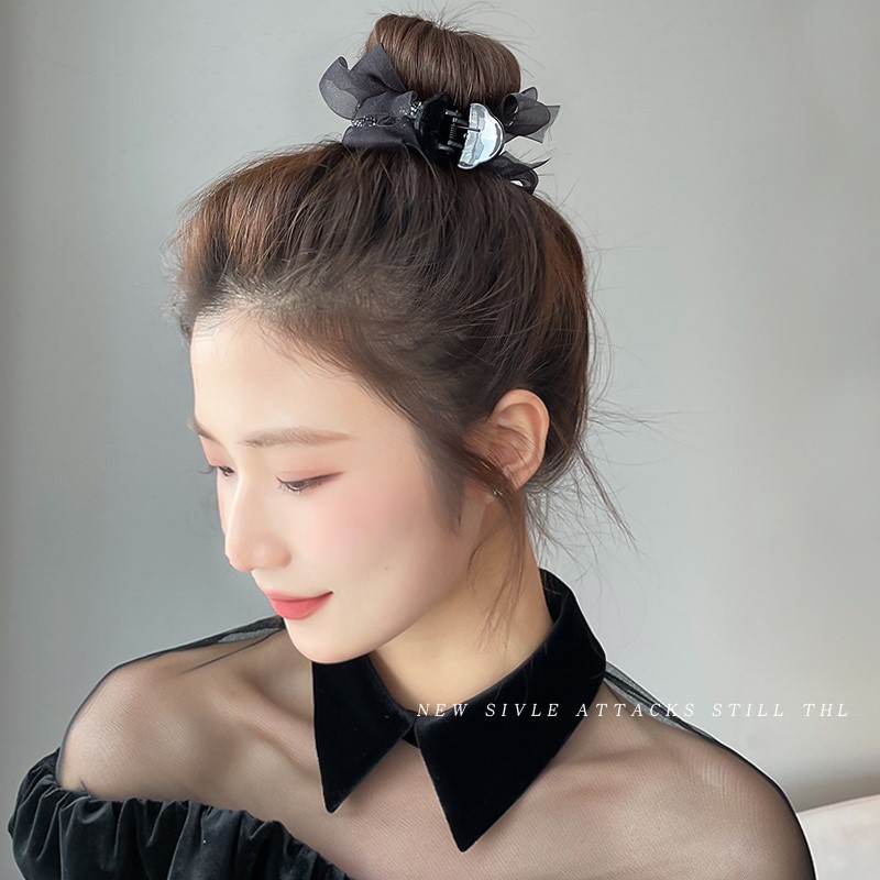 Kẹp Tóc Càng Cua Hình Nơ Lưới Màu Đen Thời Trang Hàn Quốc Cho Nữ