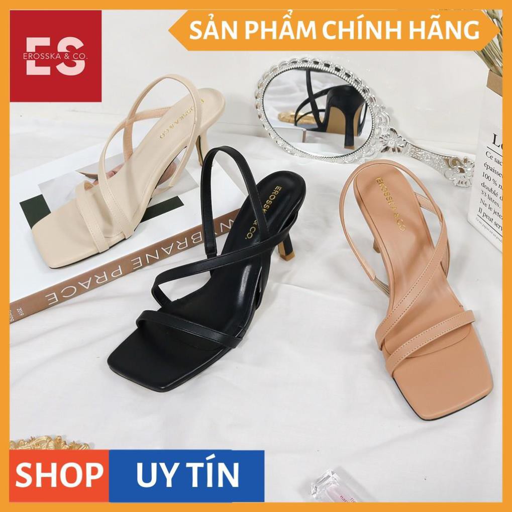 Sandal quai mảnh cao gót Erosska thời trang mũi vuông quai ngang phối dây tinh tế cao 7cm màu bò - EB022 | WebRaoVat - webraovat.net.vn