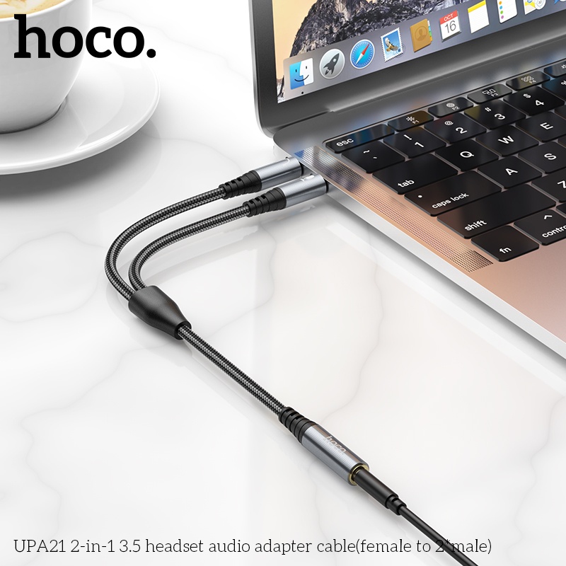 Cáp chia 2 đầu Hoco UPA21 từ 1 thành 2 giắc cắm tròn 3.5mm hỗ trợ mic đàm thoại cho PC, Laptop