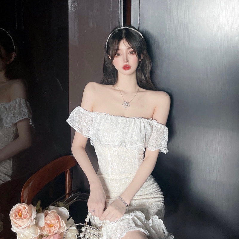 Đầm Ôm Hông Cổ Viền Ren Nhún Bèo Phong Cách Pháp Thời Trang Mùa Hè Mới