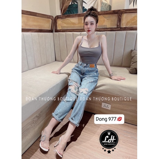 Quần baggy nữ, quần baggy bò rách 2 bên gối siêu xinh Lê Huy Fashion MS 1255