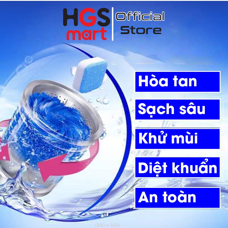 Hộp 12 viên tẩy vệ sinh lồng máy giặt diệt khuẩn 99% và tẩy sạch cặn mã GG-VTLG-12