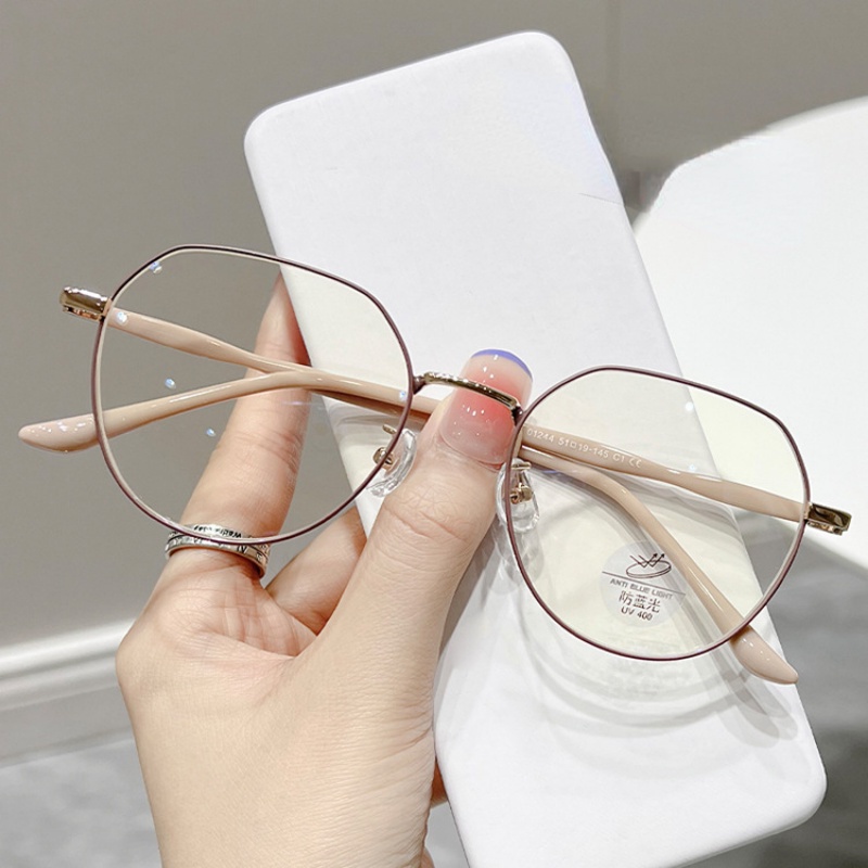 Mắt Kính Gọng Oval Bằng Kim Loại Siêu Nhẹ Màu Kẹo Chống Ánh Sáng Xanh Thời Trang Hàn Quốc Chất Lượng Cao