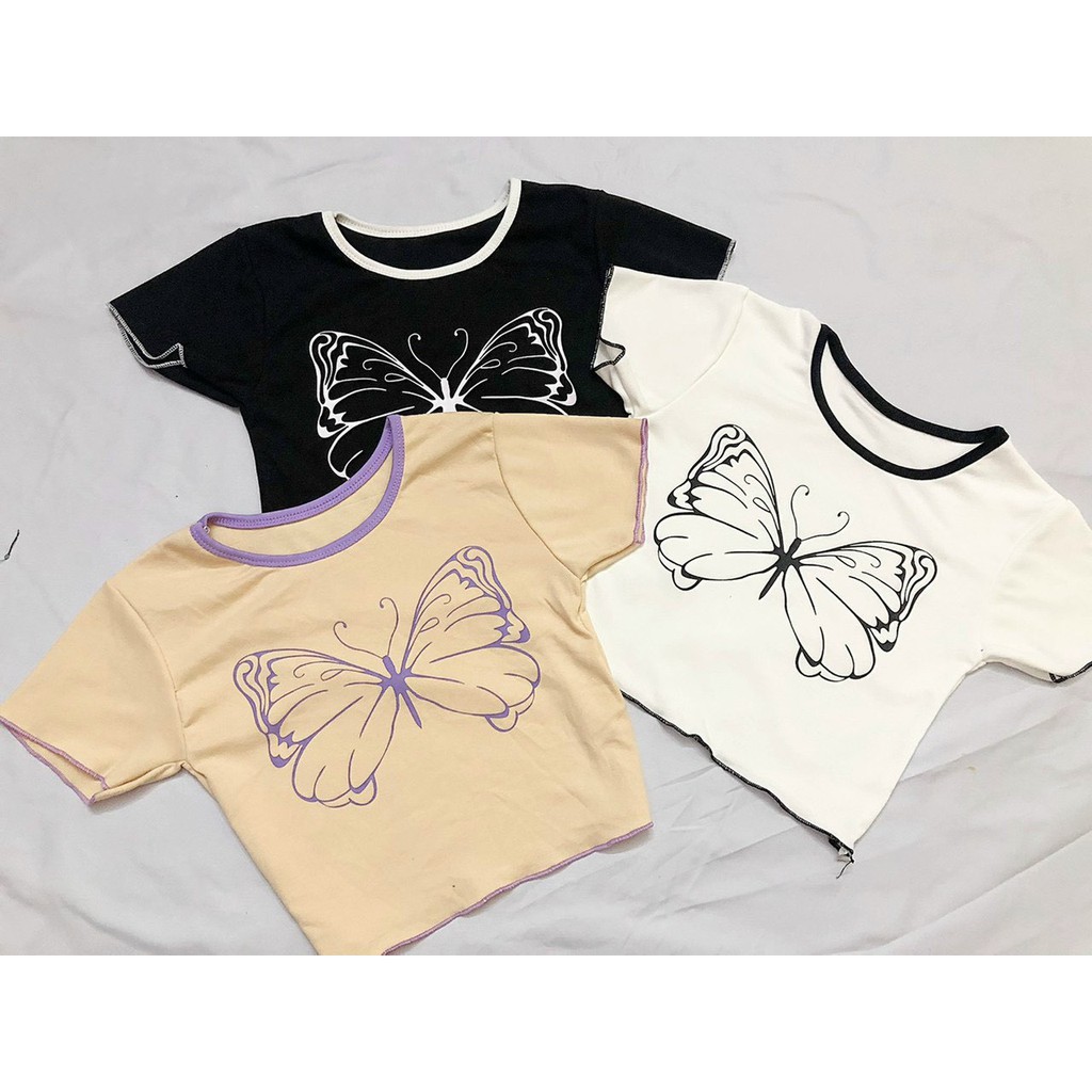 áo kiểu viền cổ in bươm bướm xinh xắn nét mãnh dễ thương hình thật xinh