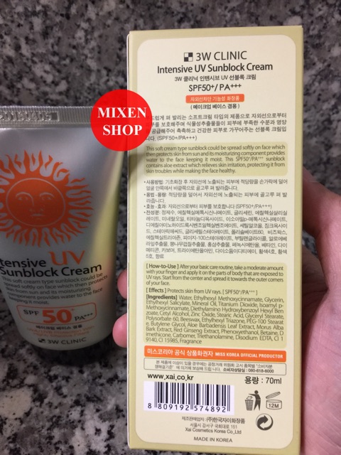 {Chính Hãng - Ảnh Thật} Kem chống nắng 3w Clinic Intensive UV Sunblock Cream SPF 50 | BigBuy360 - bigbuy360.vn