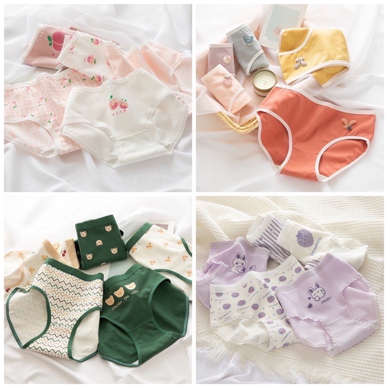SET 5 Quần Lót Cotton Nữ Thông Hơi Kháng Khuẩn Hút Mồ Hôi Hoạ Tiết Dễ Thương Cute