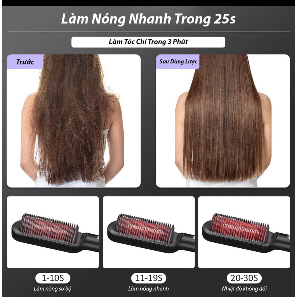 Lược Điện Chải Tóc Tạo Kiểu Chuyên Nghiệp - Kiêm Máy Uốn - Duỗi - Ép Tóc