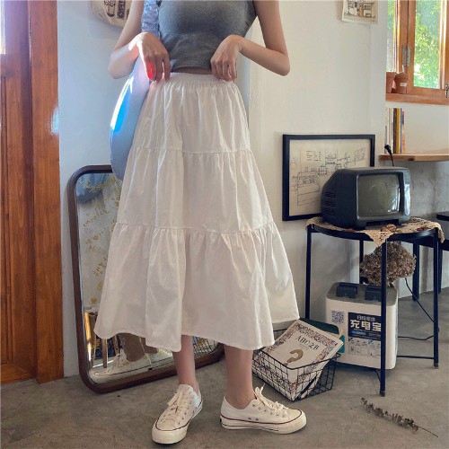 Chân Váy Dài Thiết Kế 3 Tầng Chất Liệu Voan - Chân Váy Ulzzang Cạp Chun Màu Đen Trắng Basic CV002 | BigBuy360 - bigbuy360.vn