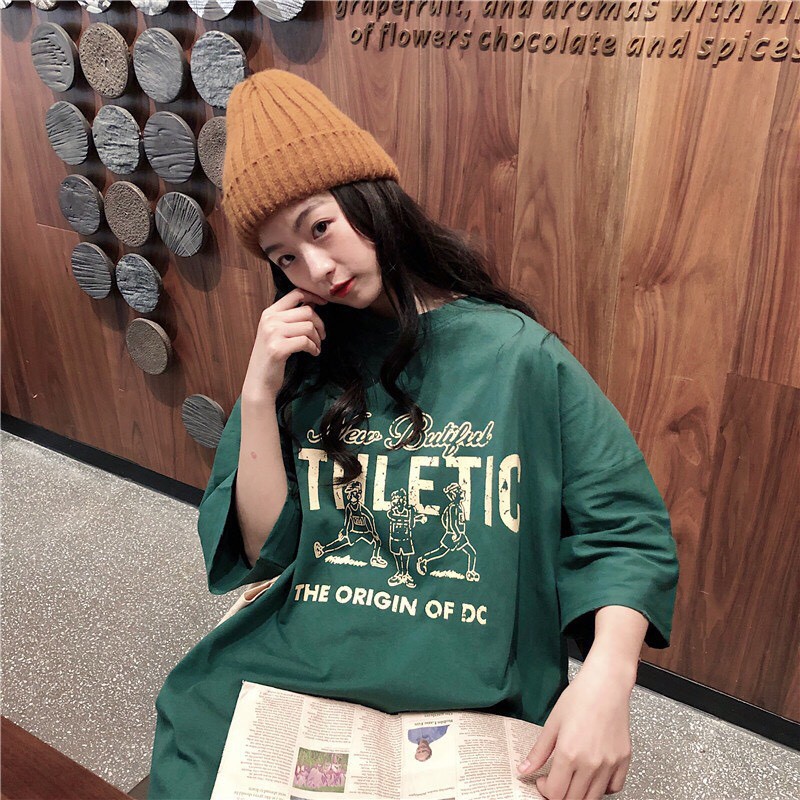 Áo Thun Cộc Tay Form Rộng ATHLETIC 🎁 Nana's House - FREESHIP 🎁 Phông tay lỡ cổ tròn oversize màu xanh rêu Ulzzang | BigBuy360 - bigbuy360.vn