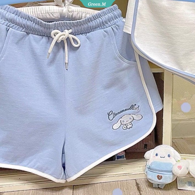 SANRIO Quần Short Thể Thao Lưng Thun Co Giãn In Họa Tiết Hoạt Hình Kuromi Cinnamoroll Dễ Thương Thời Trang Làm Quà Tặng Cho Bạn Gái