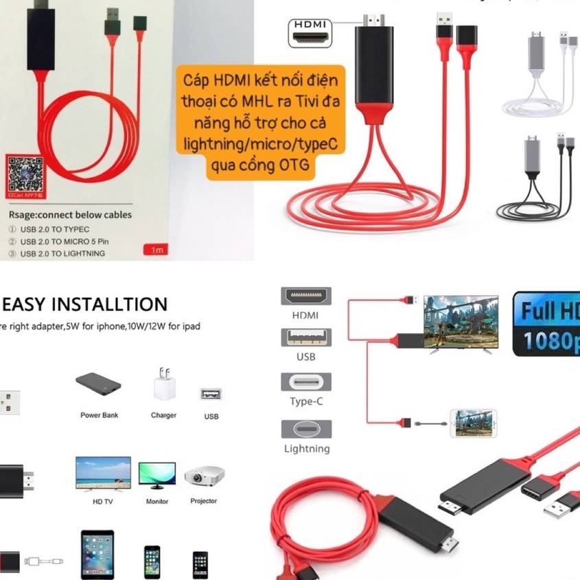 Dây tín hiệu ĐA NĂNG XUẤT HÌNH ẢNH ÂM THANH sang tivi TV máy chiếu HDMI type c micro IPHONE OTG