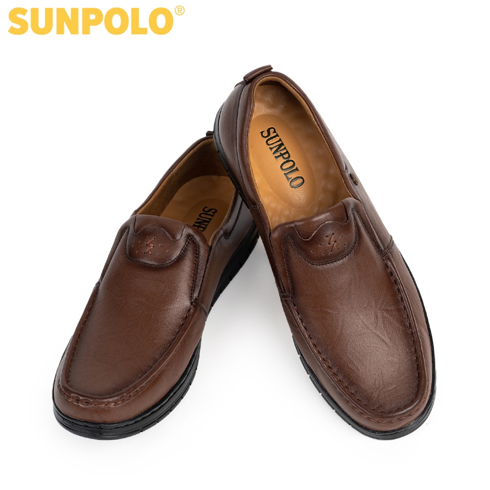 Giày lười nam Da bò cao cấp SUNPOLO đi làm công sở, đi chơi Màu Nâu - CS5074
