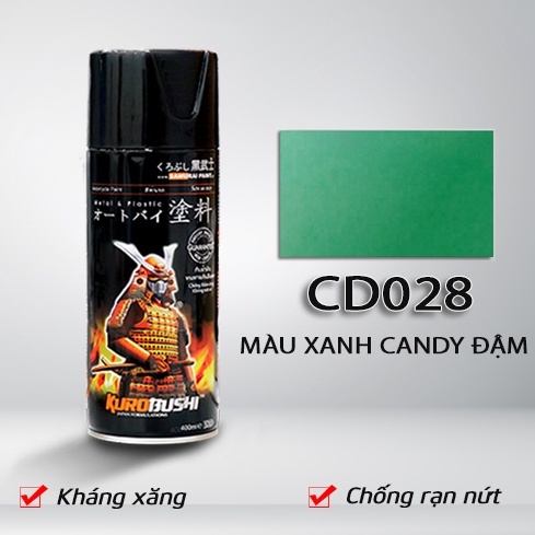 Sơn samurai màu xanh lá candy CD028 làm mới đẹp xe bám tốt chống gỉ sét hàng chính hãng