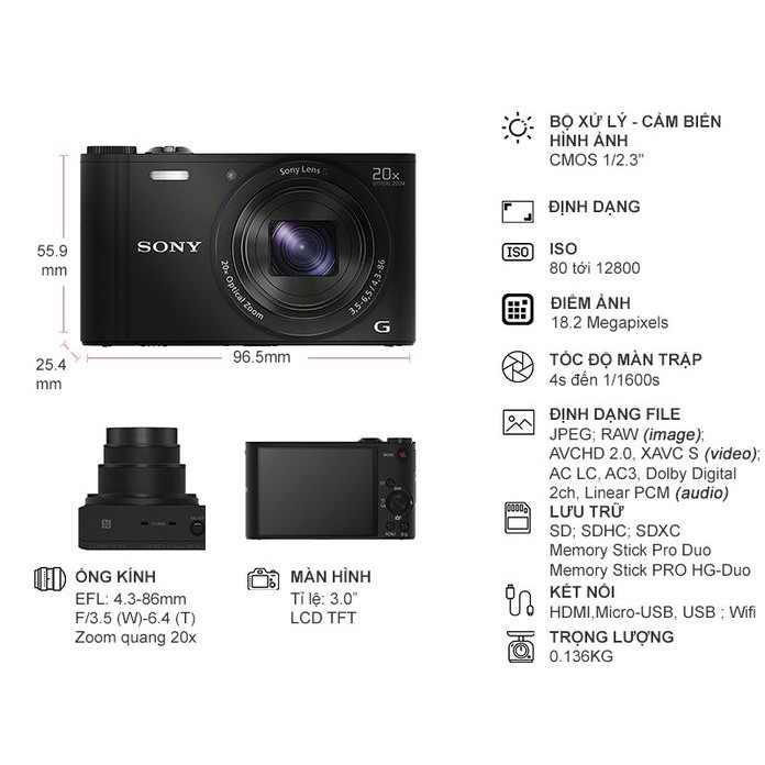 Máy ảnh Sony DSC-WX350 chụp ảnh 4K Chính hãng Bảo hành 2 năm