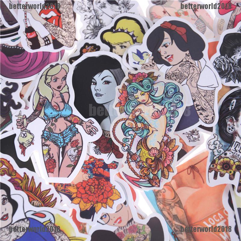 [BEW] 50Pcs Sexy Beauty Tatoo Girls Graffiti Sticker Luggage Skateboard Laptop Sticker [OL]