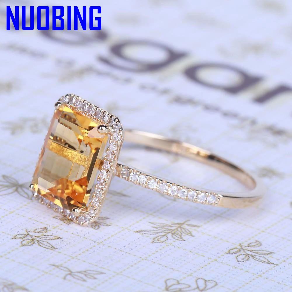 Fashion Yellow Crystal Citrine Gemstones Diamonds Rings For Women White Gold Silver Color Wedding Jewelry Bague Bijoux Gifts|Rings|