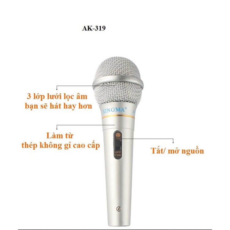 Micro Karaoke XINGMA AK-319 Chính Hãng, Mic Hát Có Dây Chống Hú Cao Cấp