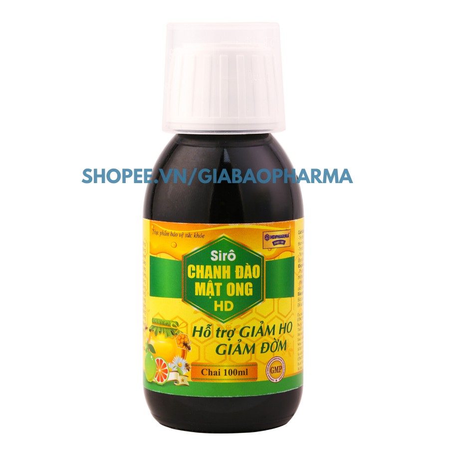 Siro ho giảm ho, viêm họng, khản tiếng Chanh Đào Mật Ong HD - Chai 100ml