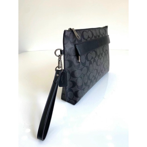 Clutch cầm tay cho nam da thật pha canvas Coach bền đẹp, tiện dụng