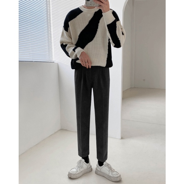 Áo  sweater nhuộm màu tay dài dáng rộng phong cách hong kong thời trang cho nam áo len thời trang hàn quốc sọc áo dài tay from rộng unisex fashion sweater