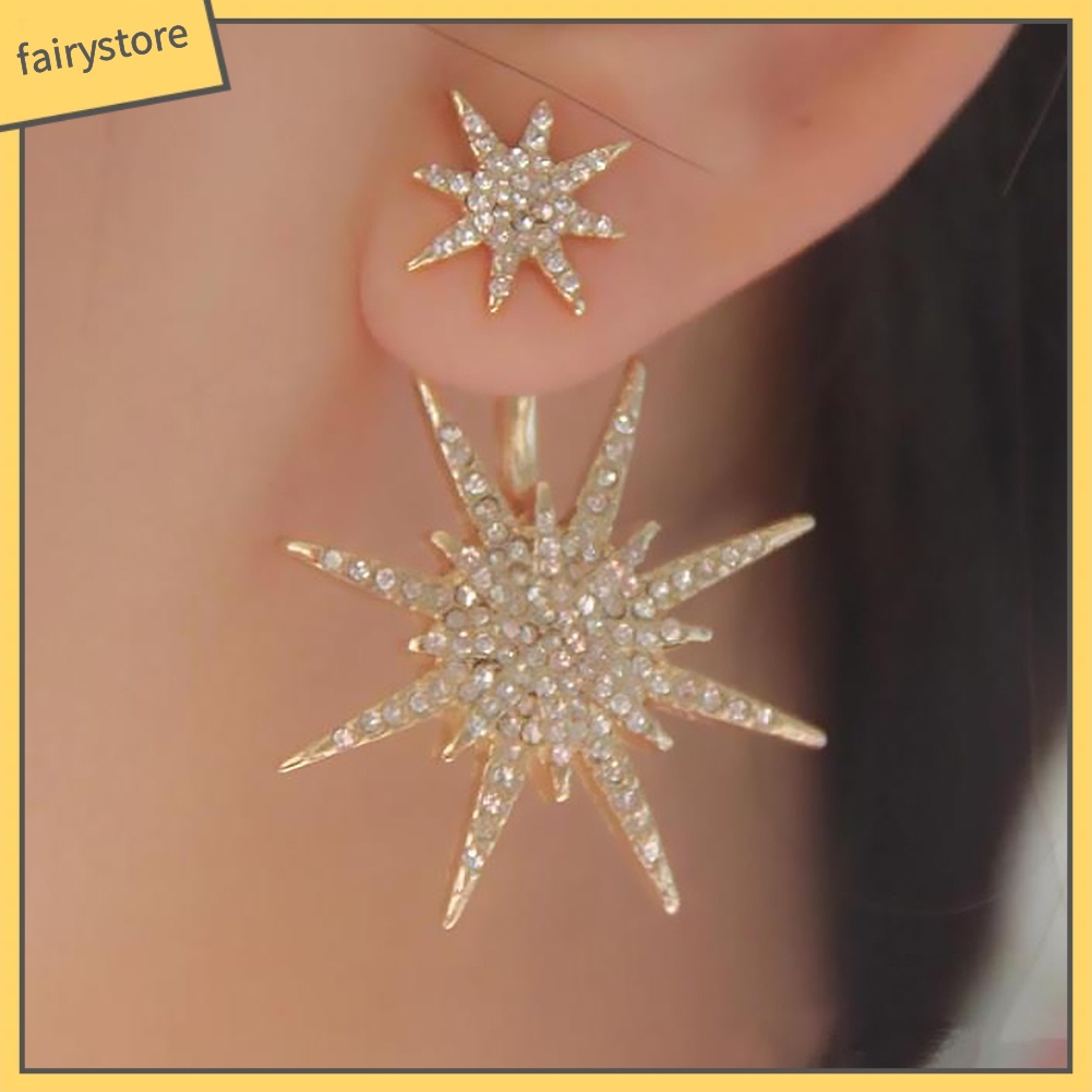 1 Khuyên Tai Hình Bông Tuyết / Lục Giác Đính Đá Thời Trang