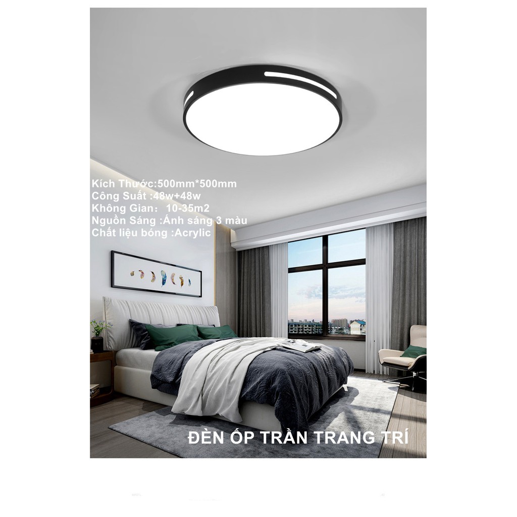 Đèn led ốp trần 3 màu tròn viền kép trang trí phòng khách phòng ngủ. Kích thước: 500mm ,Công suất: 48w. OR-TT-003