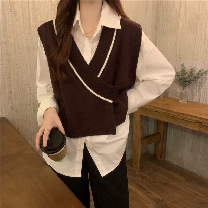 HoneySexy Áo vest nữ cổ chữ V lỏng đan không tay hàng đầu đơn giản thời trang cổ điển gợi cảm | BigBuy360 - bigbuy360.vn