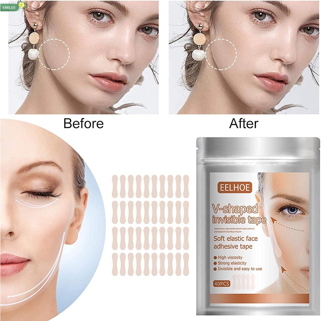Bộ 40 miếng dán nâng cằm làm đẹp tạo gương mặt chữ V thiết kế trong suốt vô hình dành cho bạn nữ