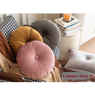Gối tựa lưng tròn có đính KHUY BỌC vải nhung lụa cao cấp