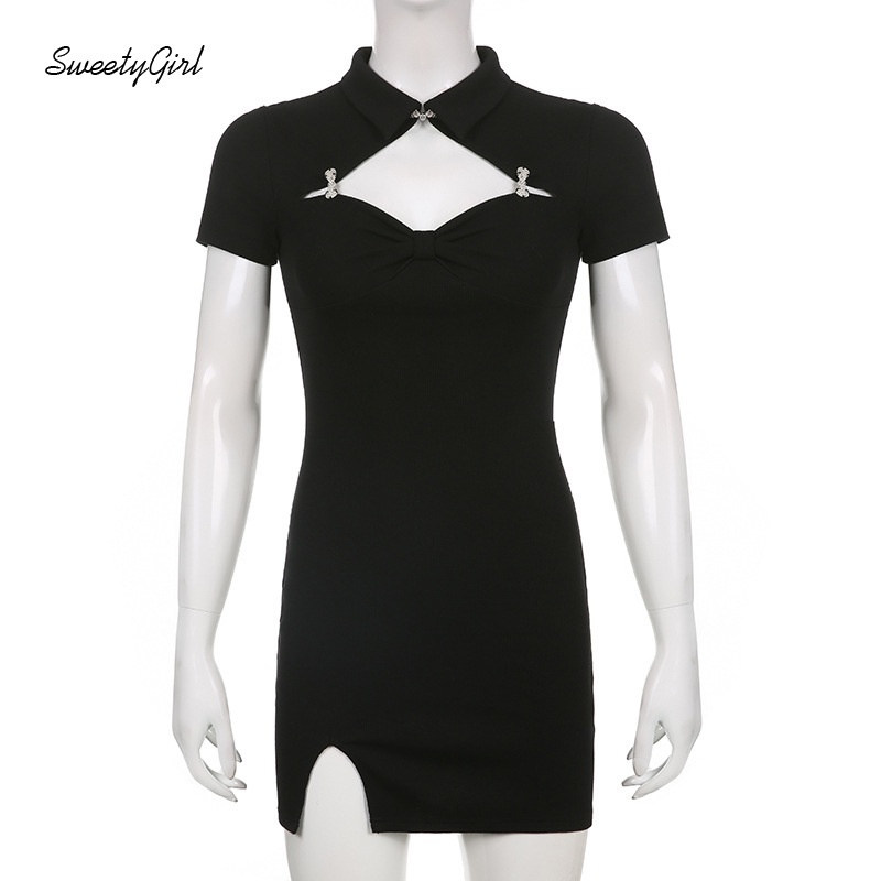 Đầm Ôm Tay Ngắn Cổ Bẻ Thắt Nơ Màu Trơn Thời Trang Quyến Rũ Cho Nữ 2022