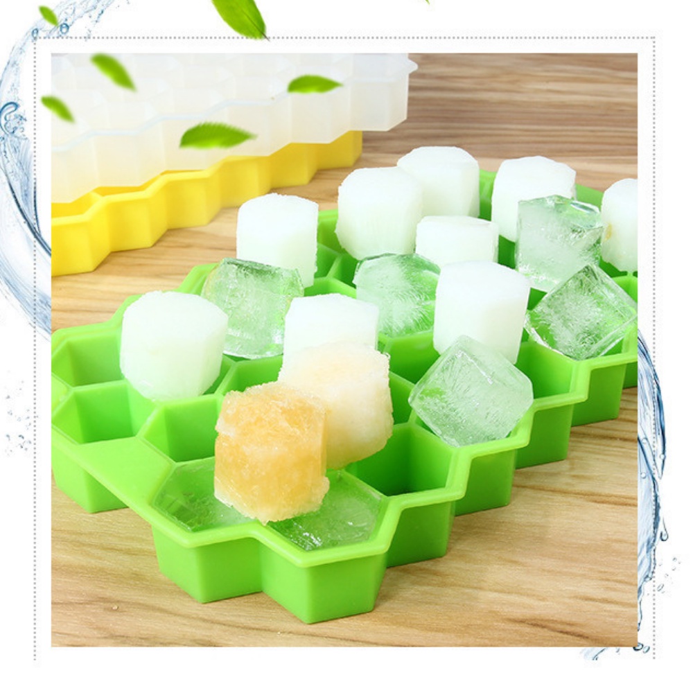 Khay làm đá silicone có nắp đậy 37 ô hình tổ ong chắc chắn dẻo dai dễ dàng tách khuôn