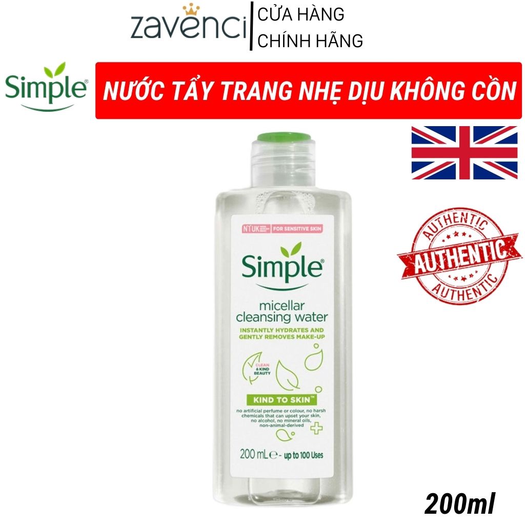 Nước tẩy trang Simple Kind to Skin Micellar Cleansing Water mọi loại da 200ml - ZAVENCI Official