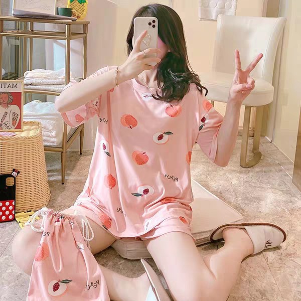 ❤ Xưởng May Giá Gốc ✨  Bộ Ngủ Cộc Tay Hình Quả Đào - Bộ Mặc Nhà Chấm Bi Trái Dâu Ulzzang