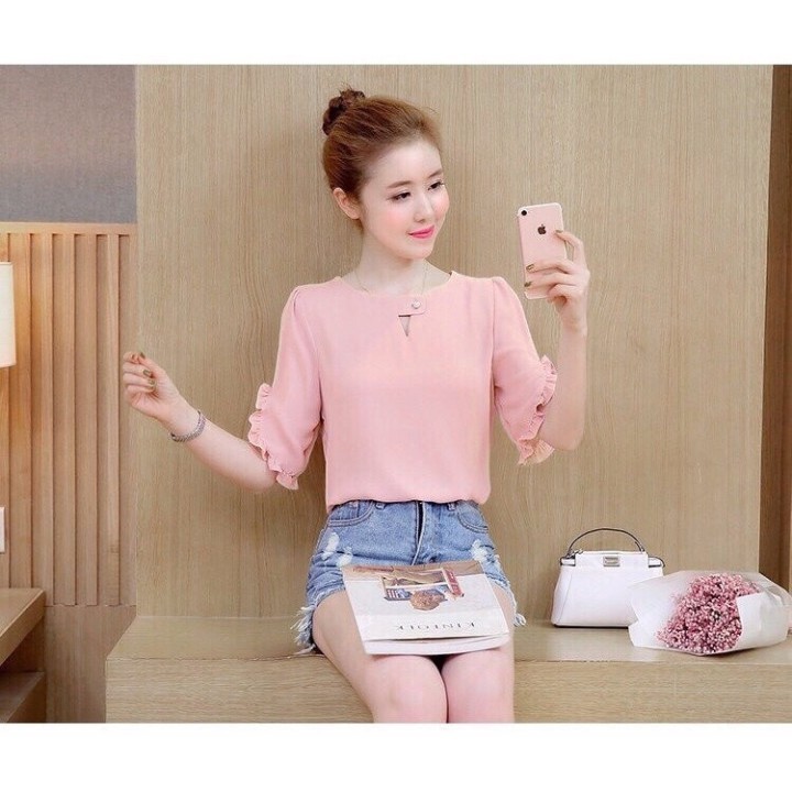 Áo sơ mi nữ công sở GIÁ SỈ kiểu ngắn tay viền bèo | BigBuy360 - bigbuy360.vn