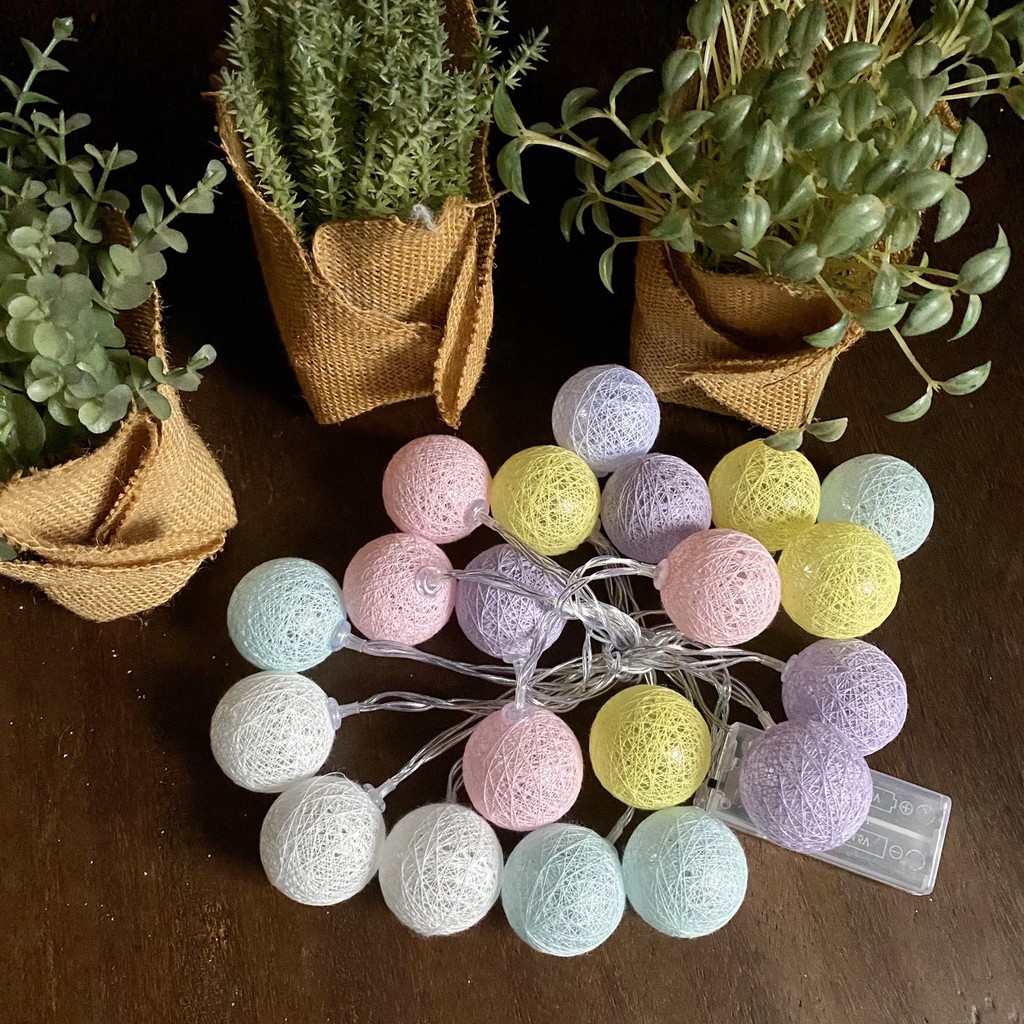 (Tặng Pin AA) Dây Đèn Cotton Ball 3 Mét 20 Banh Led, Banh Vải, 5 Màu Pastel, Không Nhấp Nháy | BigBuy360 - bigbuy360.vn