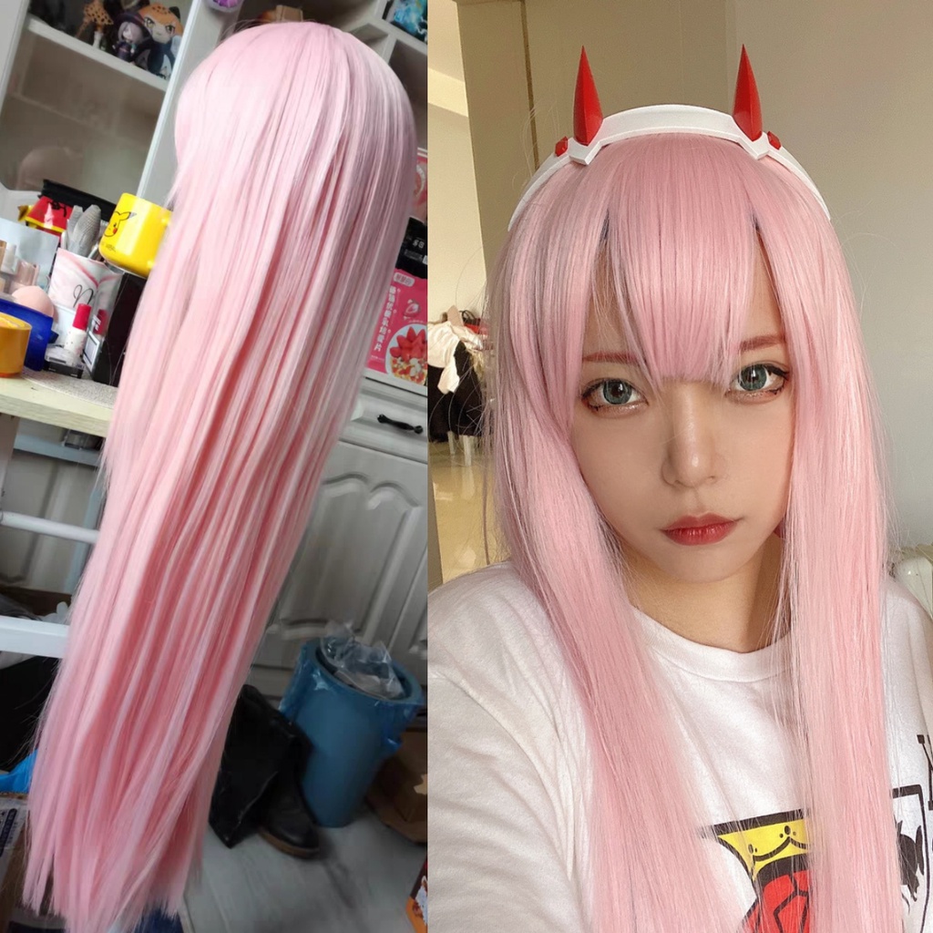 Wig/tóc giả cosplay Zero Two 02 002 darling in the franxx màu hồng nhạt 100cm